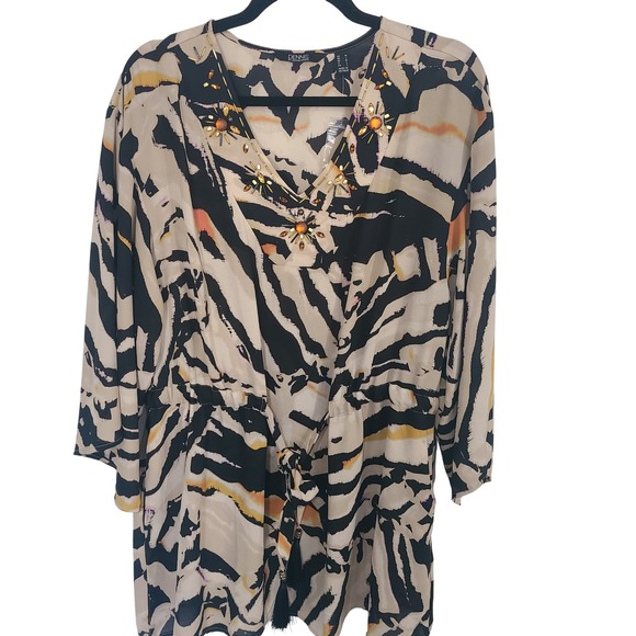 dennis basso Dresses & Skirts - Dennis Basso Abstract Animal Print Beaded V-Neck Top‎ Womens Medium